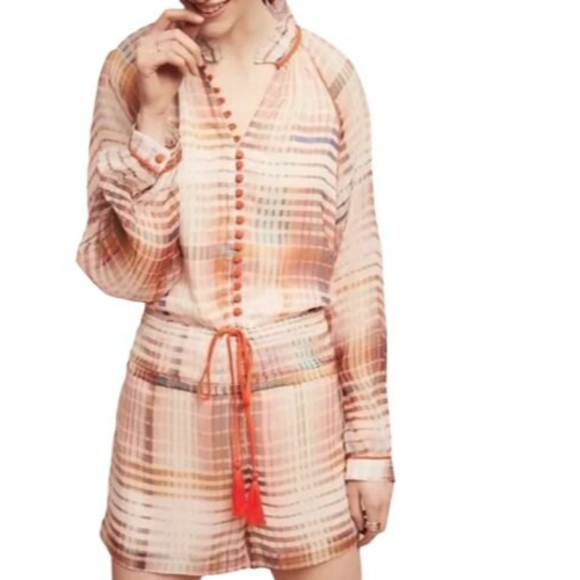 Anthropologie Adelyn Rae Grid Graphic Romper Ruffle Lined Size Small - Picture 1 of 12
